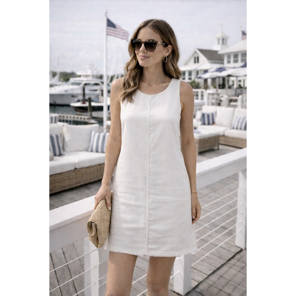 J.Crew White Canvas Shift Dress Size 00 Sleeveless Mini Raw Hem Structured